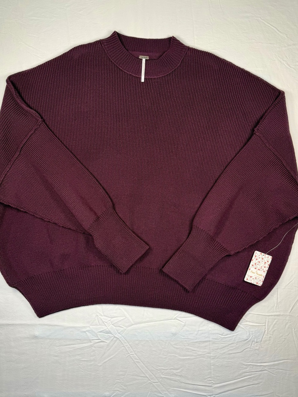 Free People Wine Ribbed Crewneck Sweater